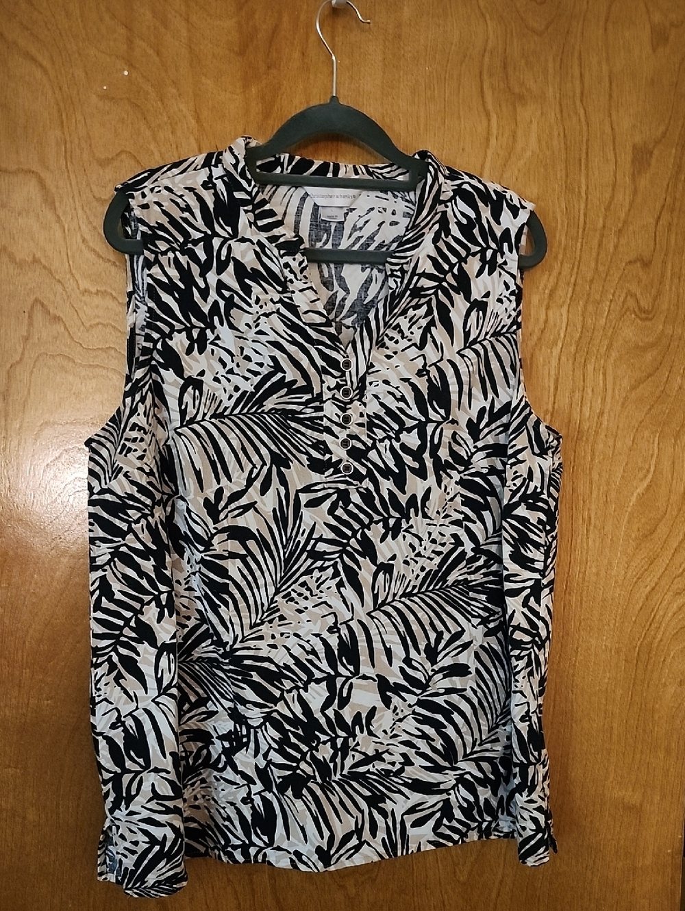 Christopher & Banks Black and White Tropical Print Sleeveless Blouse